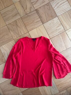 Alfani Bright Red V-Neck Bell Sleeve Blouse